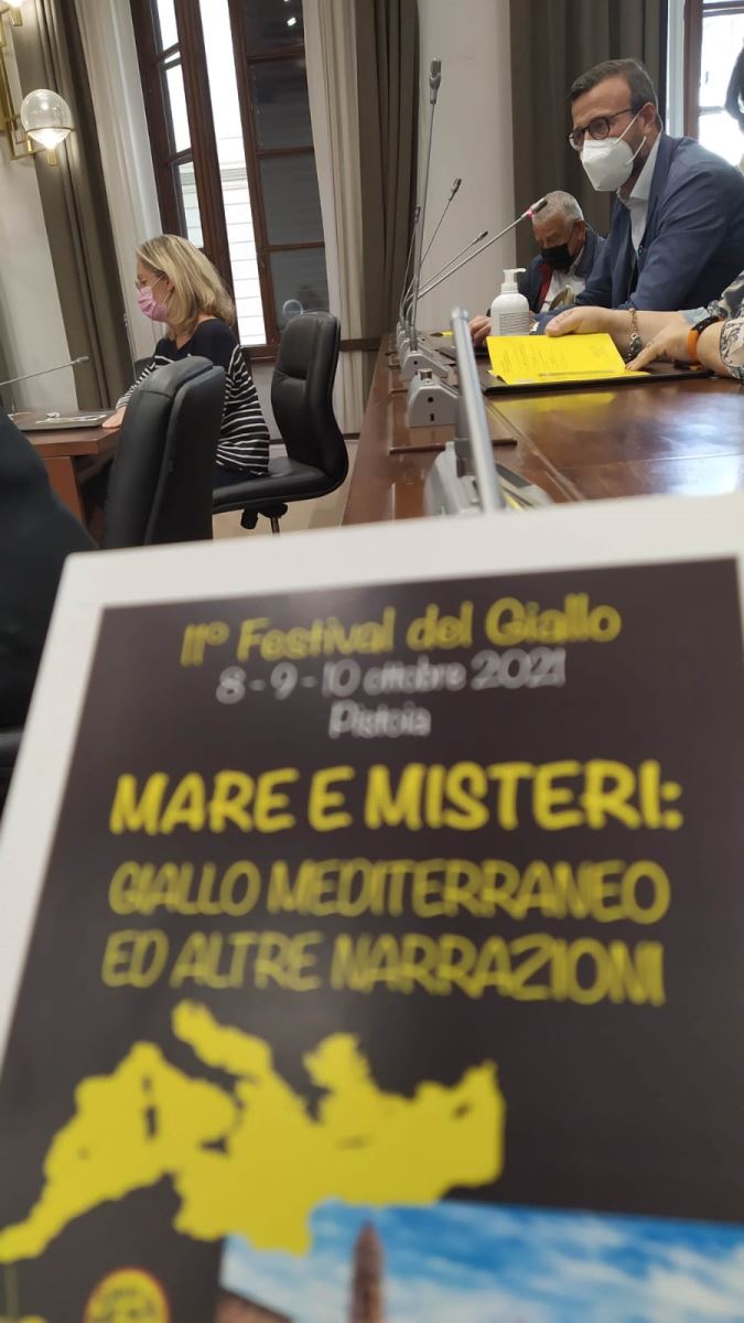 Un momento della conferenza stampa di presentazione del Festival del giallo di Pistoia